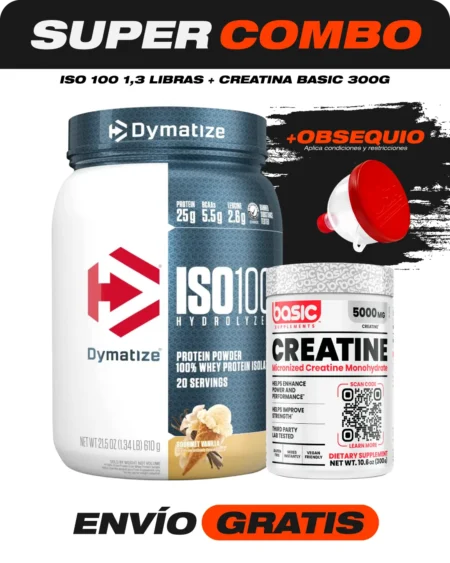 Combo Iso 100 1,3 libras + Creatina Basic 300 gramos + Obsequio