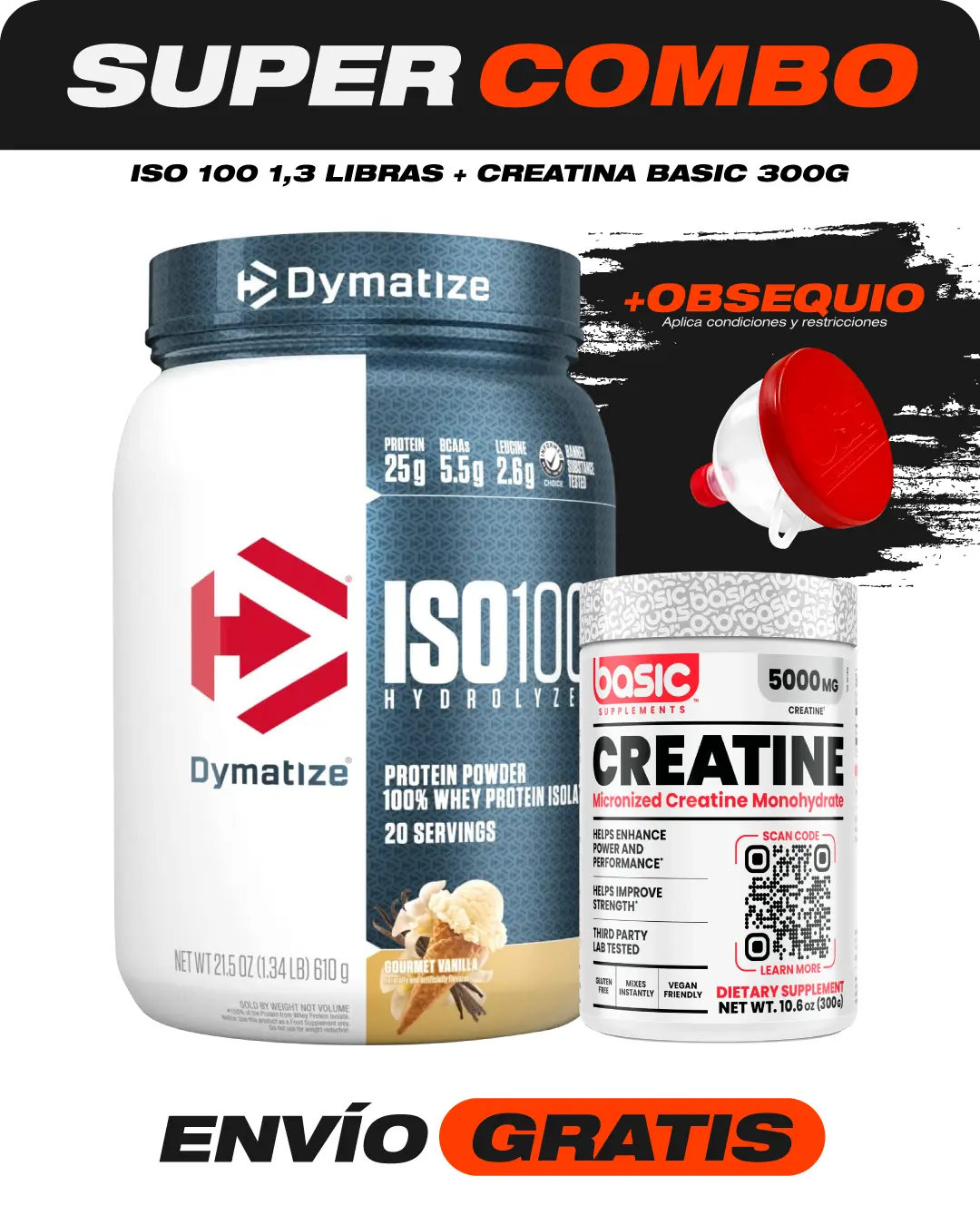 Combo Iso 100 1,3 Libras + Creatina Basic 300 Gramos + Obsequio 1 Combo Iso 100 1,3 libras + Creatina Basic 300 gramos + Obsequio