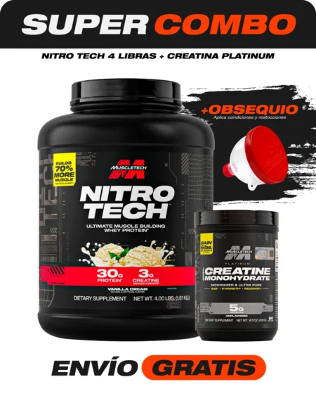 Combo Nitro Tech 4 libras + Creatina Platinum 90 servicios + Obsequio