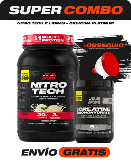 Combo Nitro Tech 2 libras + Creatina Platinum 90 servicios + Obsequio