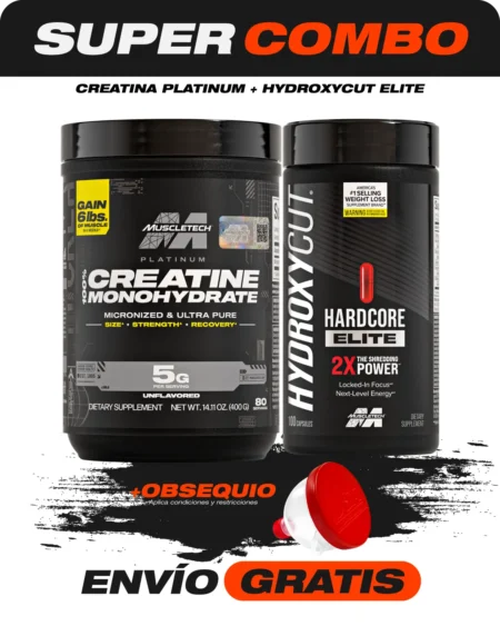 Combo Creatina Platinum 90 servicios + Hydroxycut Elite + Obsequio