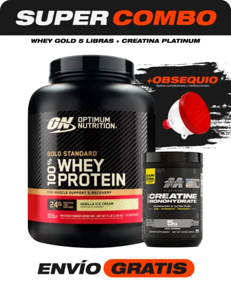 Comb Whey Gold 5 libras + Creatina Platinum 90 Servicios + Obsequio